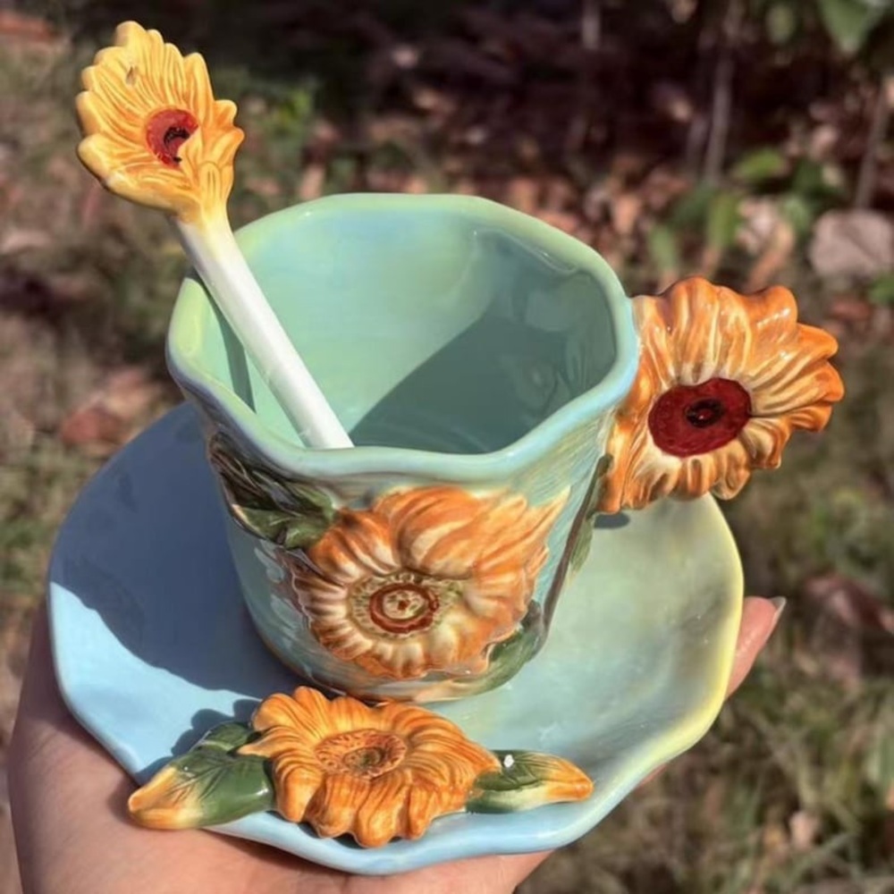 3pc Sunflower Mug/saucer/spoon set - Picture 9 of 11